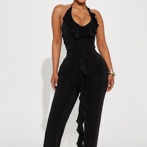 FASHION NOVA Black Halter Top Jumpsuit with Straight Leg